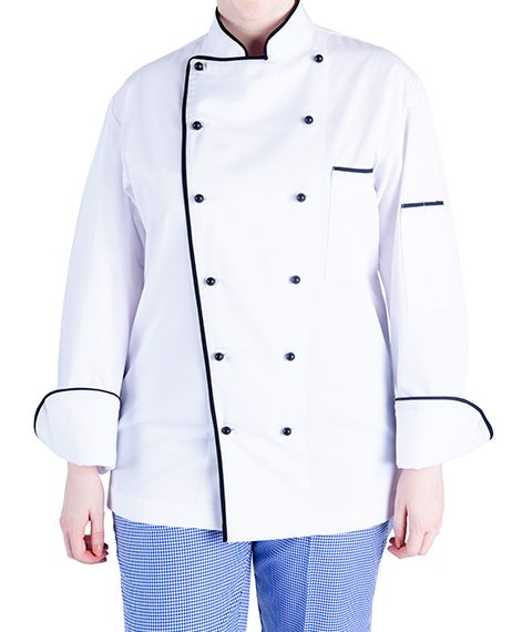 LADIES CHEF JACKET WITH CONTRAST PIPING