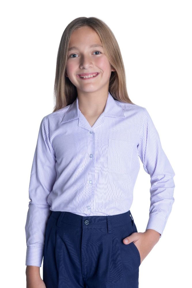 GIRLS STRIPE LONG SLEEVE BLOUSE FLAT COLLAR